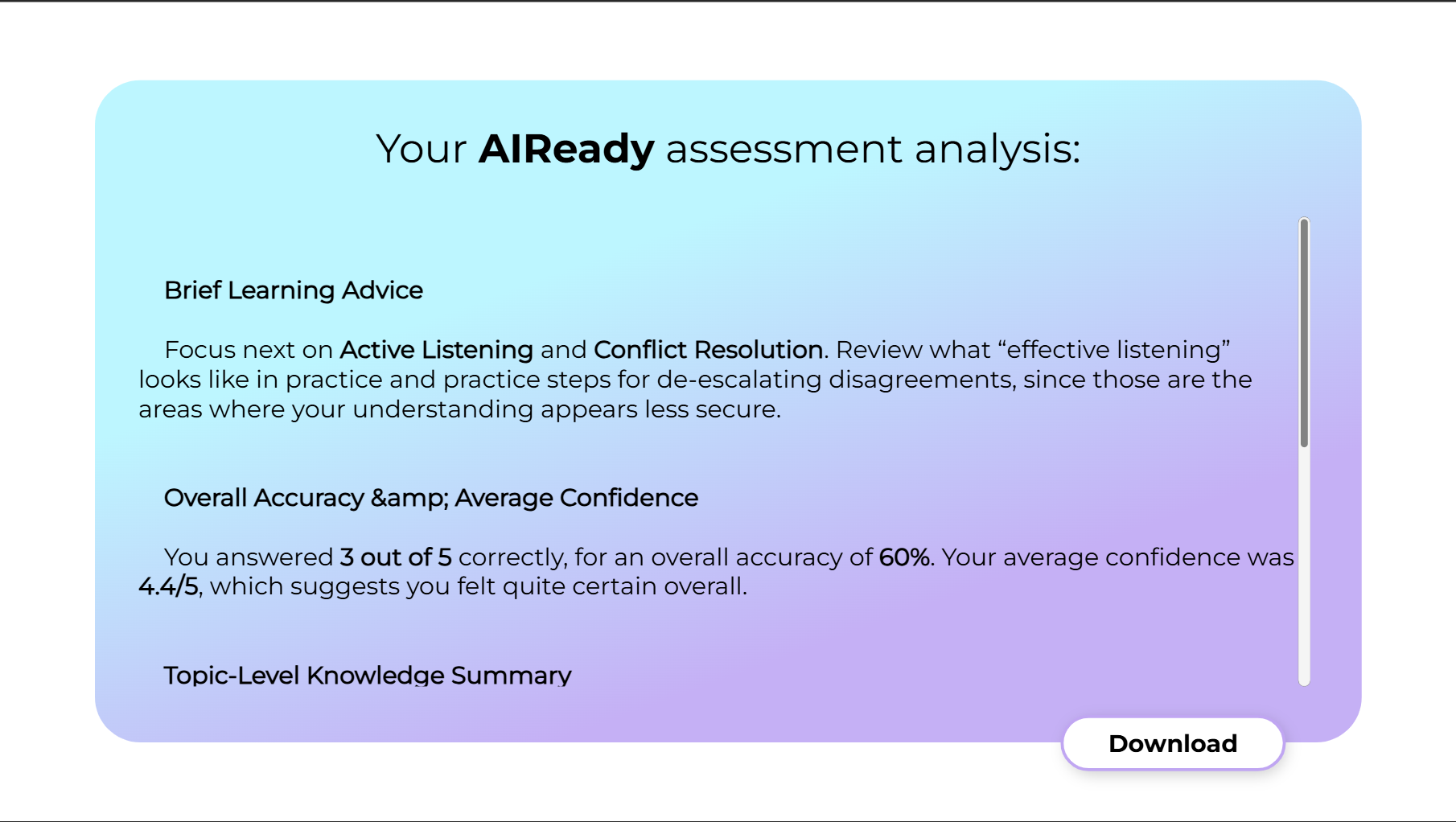 Accuracy and confidence, side by side: Learning advice, overall accuracy, and average confidence, ready to download.