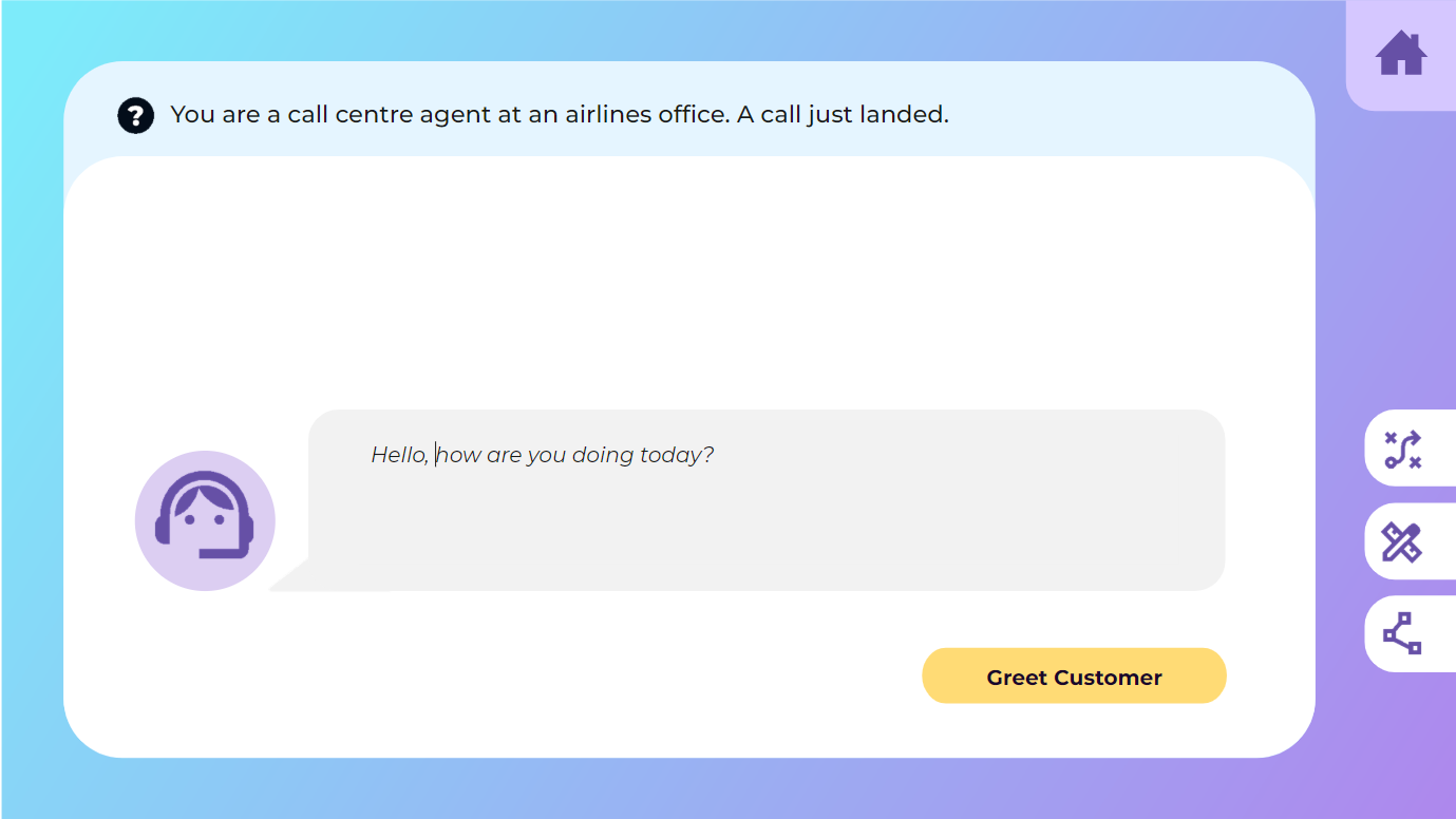 The agent types a greeting, Hello, how are you doing today?, with a Greet Customer button